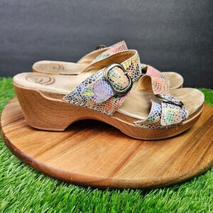 Dansko Sophie Colorful Slip On Sandals Mosaic Snakeskin Embossed EU 38/US 7.5